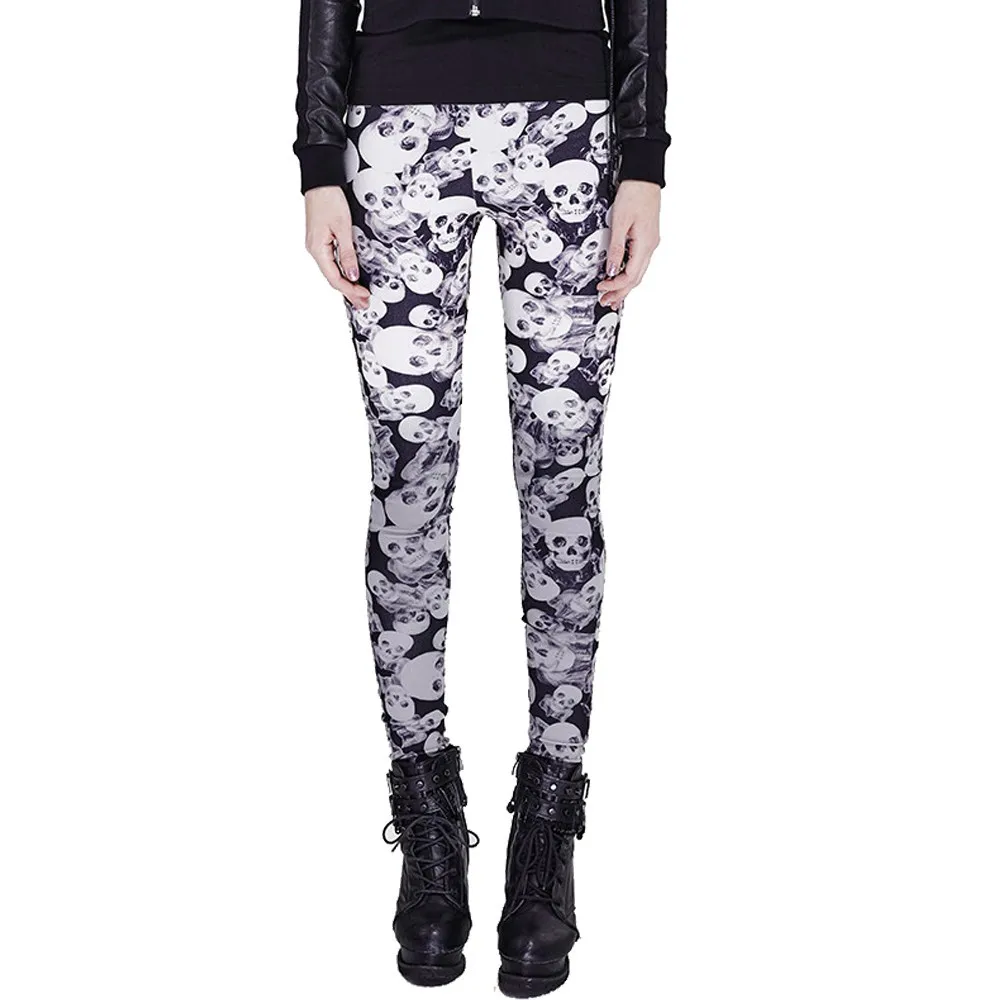 Women Halloween Party Skull Print Pattern Legging Gothic High Elastic