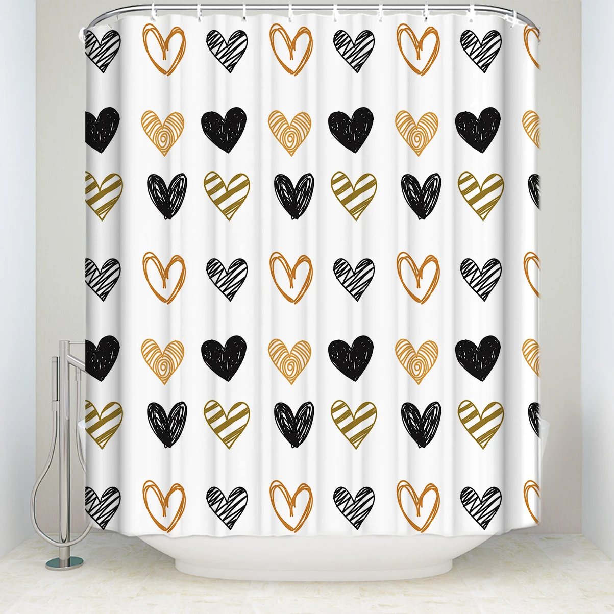 Creative Design Heartshaped Pattern Shower Curtain Waterproof