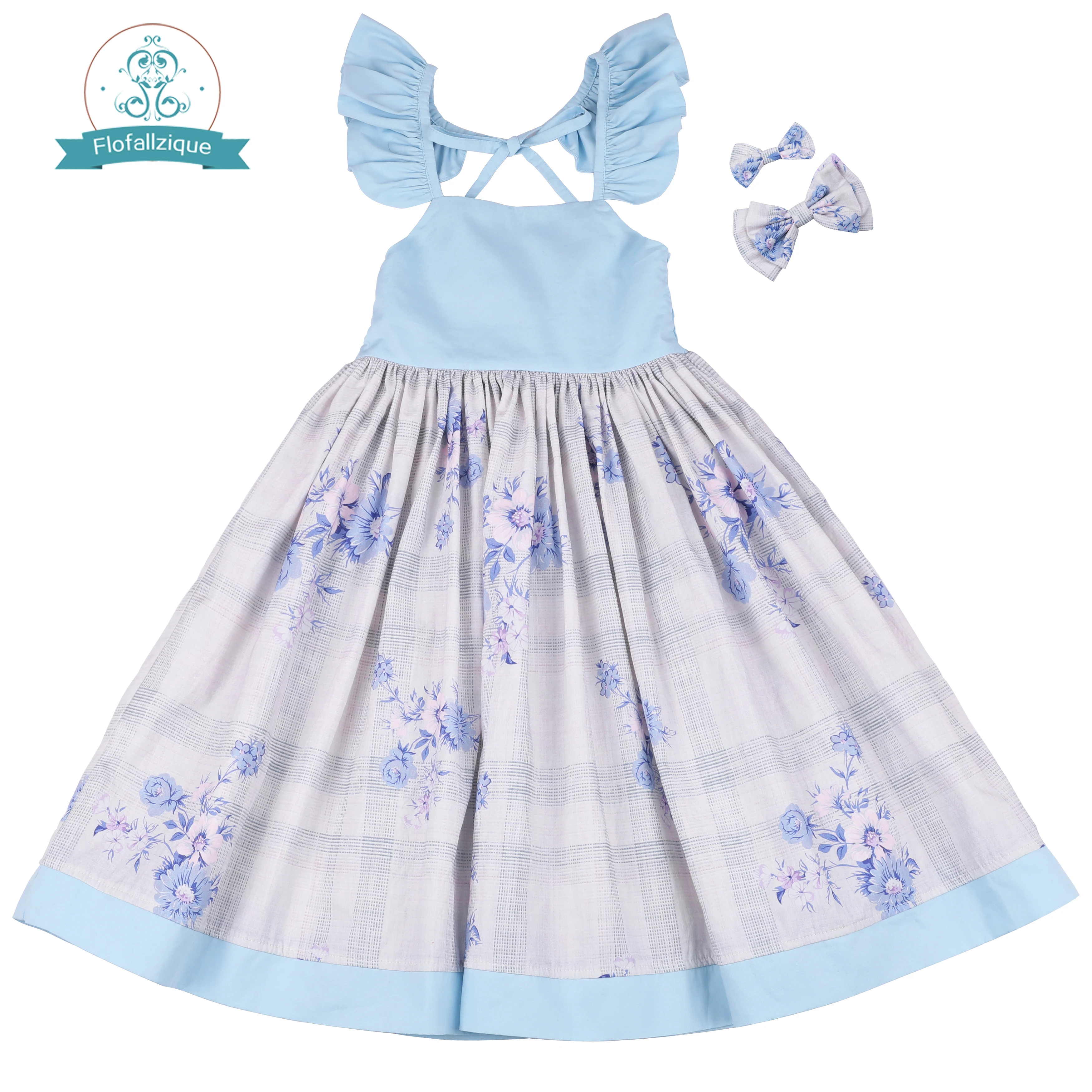 Flofallzique Toddler Girls Overalls Blue Floral Rompers Ruffle Baby Bodysuits 5, Blue