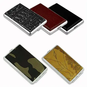 

Fashion Leather Cigars cigarette cases for 12pcs cigarettes High qualtiy stainless steel Tobacco cigarette box cigarette tools