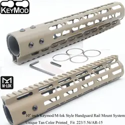 TriRock 10 ''дюймовый Keymod/M-lok Стиль Сверхлегкий направляющая для ствольной накладки свободном Пикатинни Крепление System_Tan Printed Fit. 223/5. 56 AR-15