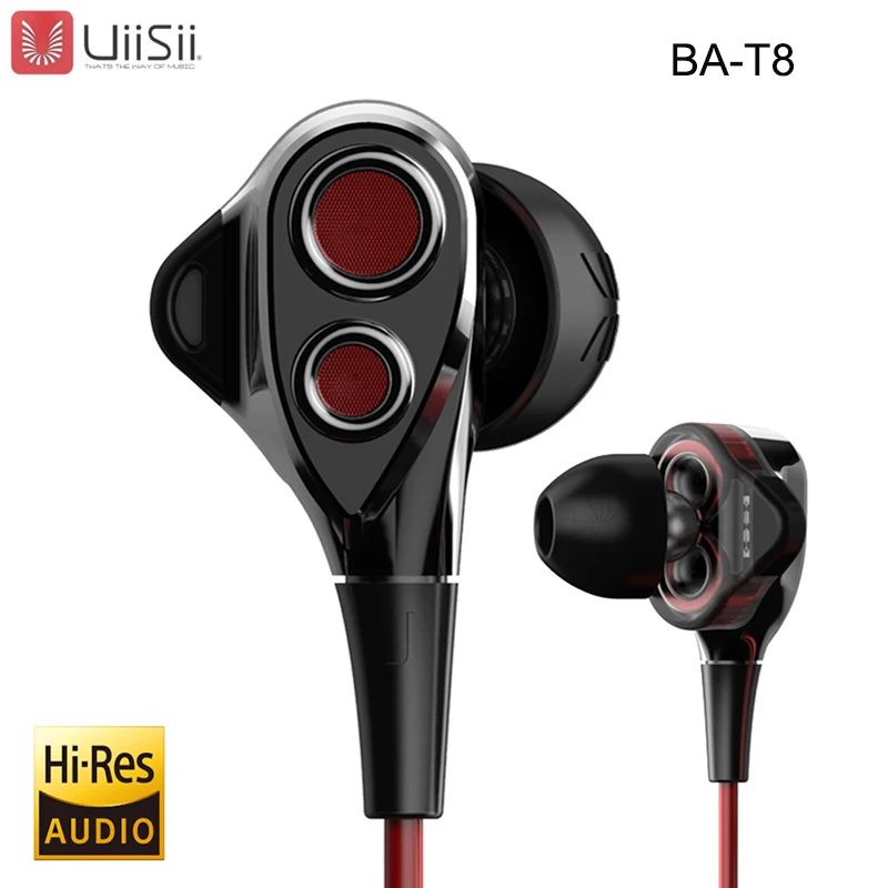 UiiSii BA-T8 HiFi наушники, наушники с двойной динамической музыкой, наушники-вкладыши с шумоподавлением, проводные с микрофоном для iPhone, Xiaomi, Android