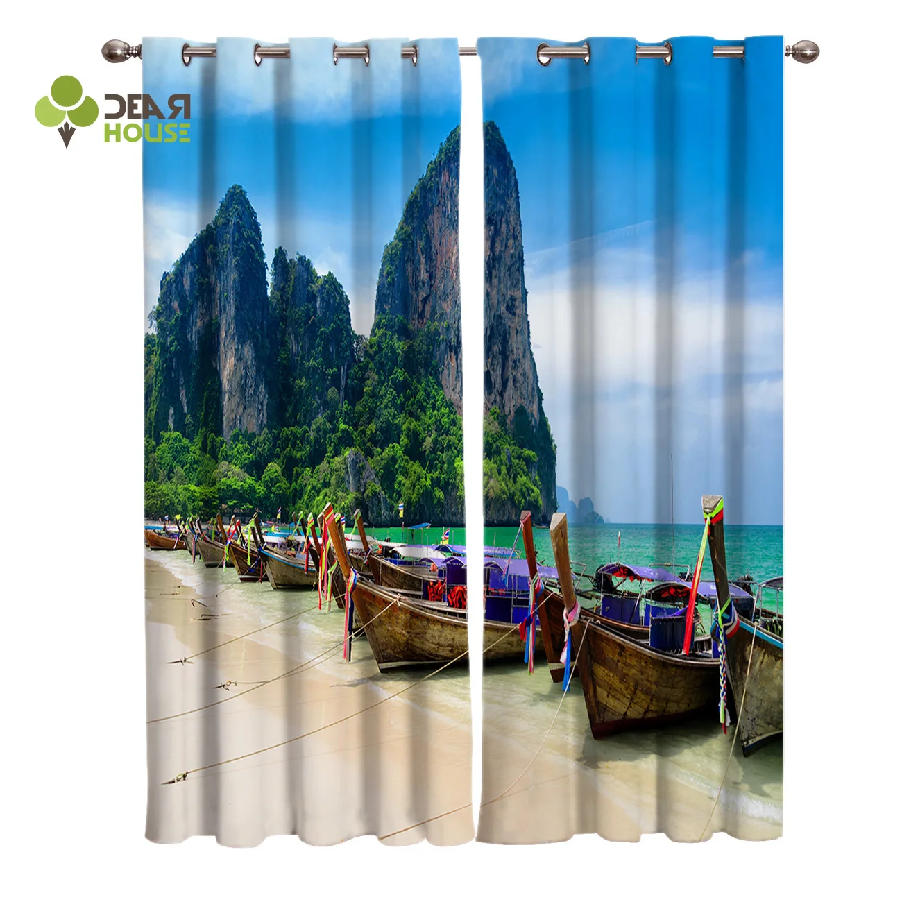 Curtains Thailand Beach Landscape Island Rock Boat Window Curtain Living Room Bedroom Home Decoration Panel Treatment | Дом и сад