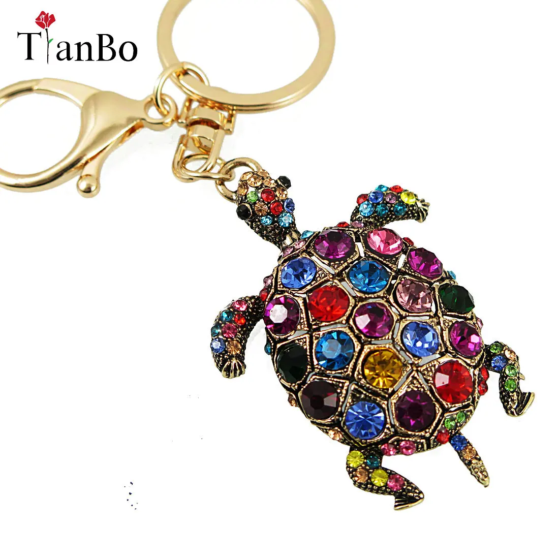 

Lovely Tortoise Creative Fashion Cute Purse Bag multicolor Rhinestone Crystal Key Chain Gift Ring Original Handmade jewelry