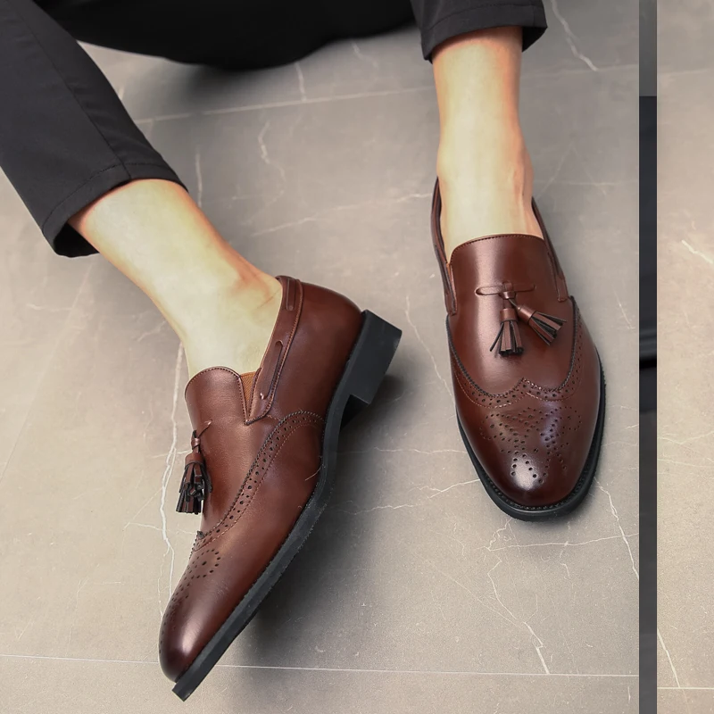 elegant formal leather shoes men luxury brand tassel dress male footwear italian office wedding moccasins homme brogue oxfords (24)
