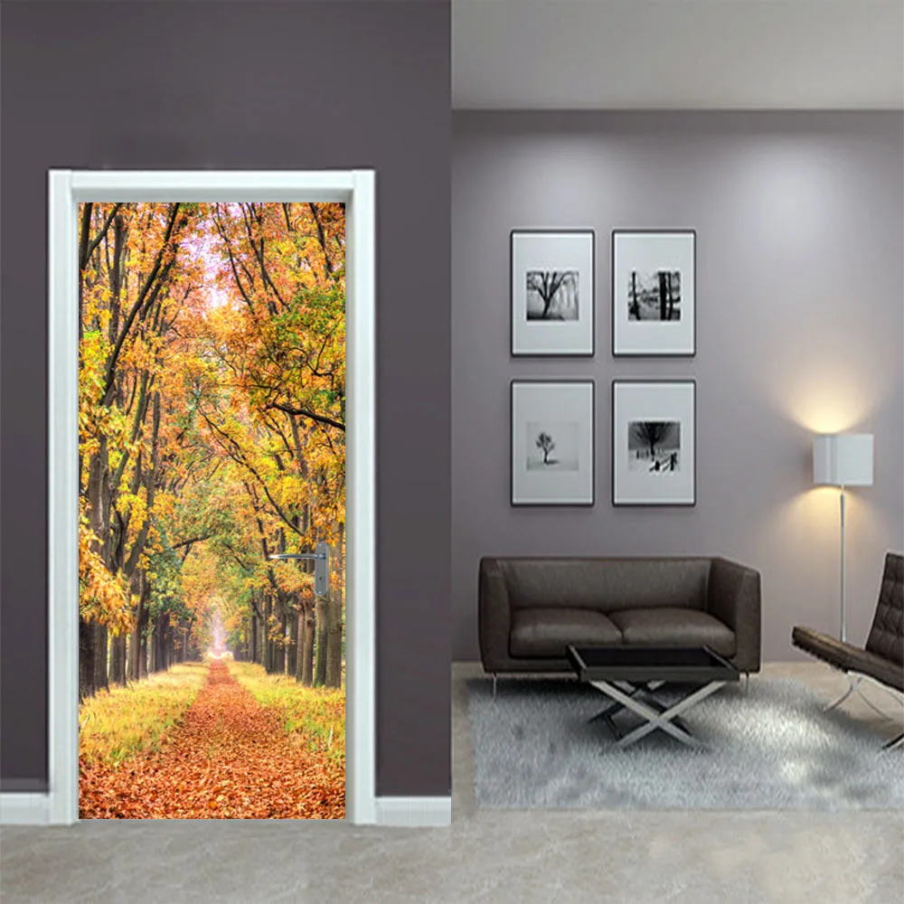 2 قطعة/المجموعة 77*200 سنتيمتر الخريف يترك الإبداعية الباب أبواب غرف النوم تجديد ملصقا منذ PVC ملصقات للماء ملصقات جدار