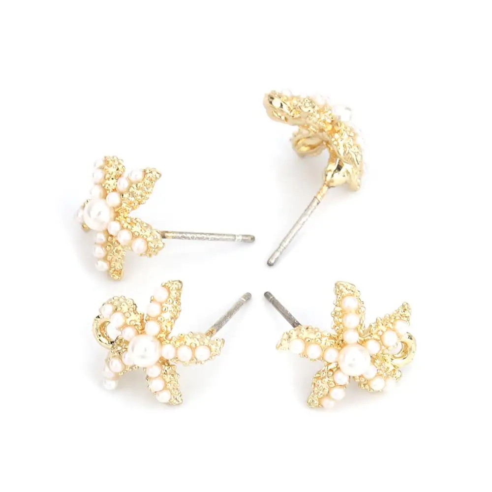 

Doreen Box Zinc Based Alloy Ear Post Stud Earrings Findings Star Fish Gold White Acrylic Imitation Pearl Charms 13 x 12mm,4 PCs