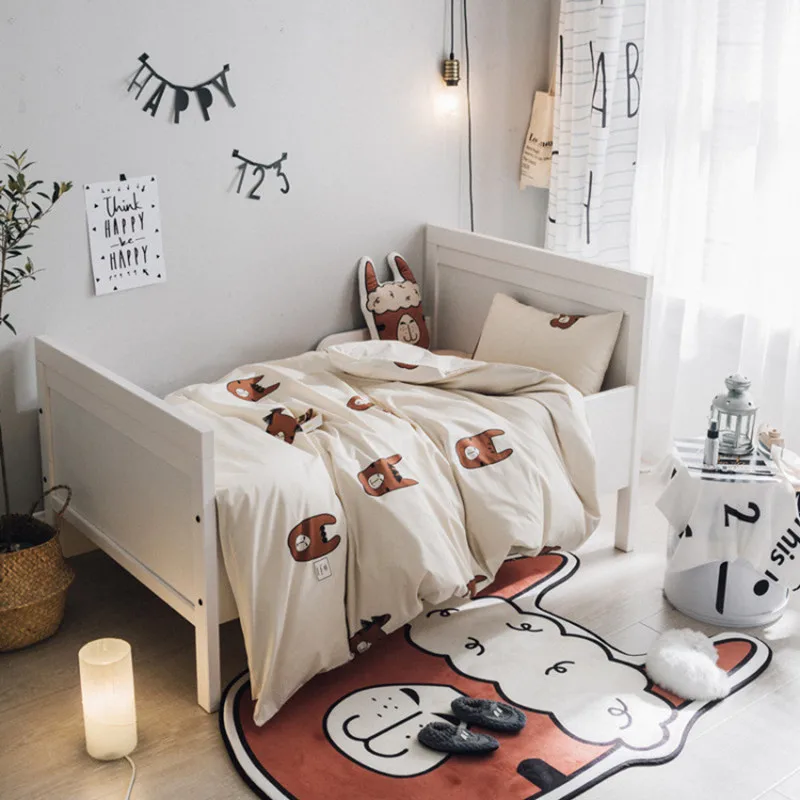 

3Pcs/Set Nordic Style Baby Bedding Set 100% Cotton Alpaca Pattern Newborn Crib Quilt Cover Bed Sheets Pillow Case Baby Bedding