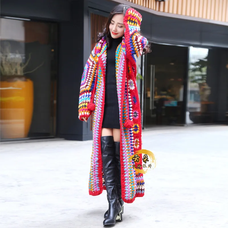 Free Shipping 2019 New 100% wool Coat For Women Plus Size Loose Outerwear Long Sleeve Maxi Hand Made National Sweaters With Hood Free Shipping 2019 New 100% wool Coat For Women Plus Size Loose Outerwear Long Sleeve Maxi Hand Made National Sweaters With Hood