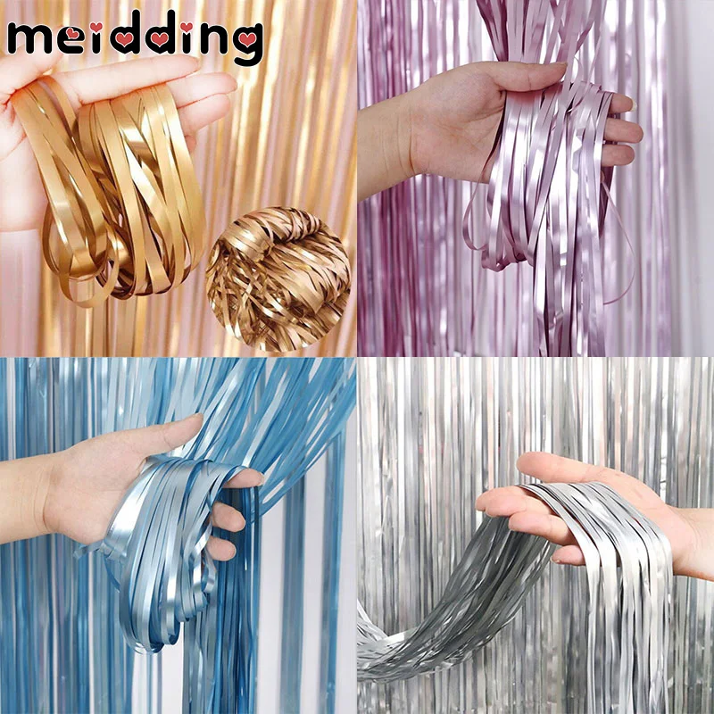 

1set 1x2m Matte Gold Sliver Metallic Foil Fringe Shiny Rain Curtain Decor Wedding Decoration Photography Background Supplies