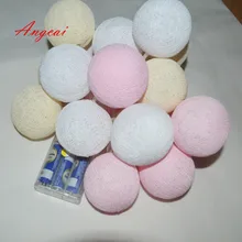 На батарейках розовый+ кремовый+ белый ватный шарик светодиодные гирлянды фея, дом, спальня, ручной работы, свадьба, Рождественский Декор