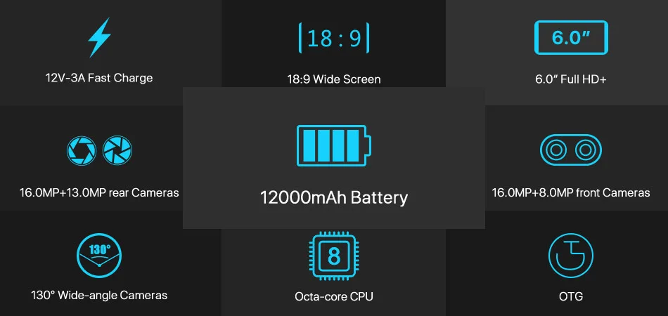DOOGEE BL12000 Мобильный телефон 6,0 ''FHD+ 18:9 MTK6750T Восьмиядерный 4 Гб+ 32 ГБ Android 7,0 четырехъядерный смартфон 16,0 Мп Быстрая зарядка