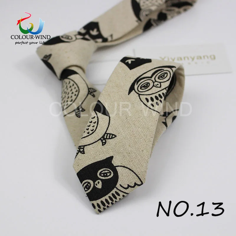 Yiyanyang, хлопковый льняной галстук для мужчин, Мультяшные животные, цветы, листья, дерево, с принтом, узкий, 6 см, ручной работы, для шеи, галстук, вечерние, Gravats Corbatas - Цвет: 13