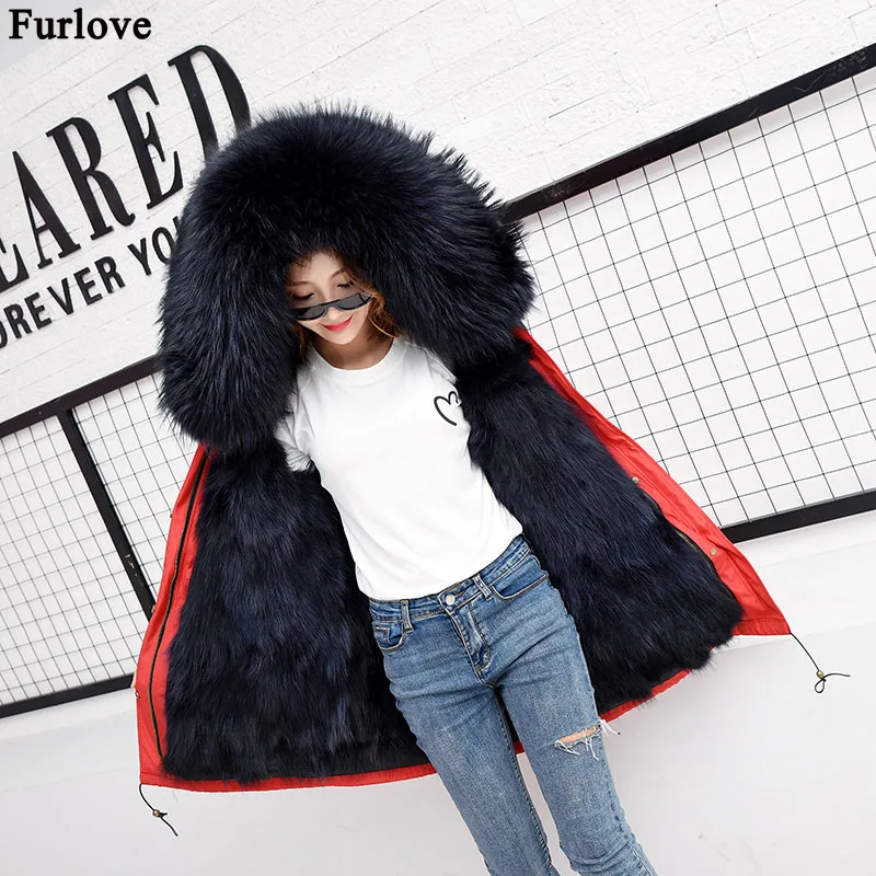 

Furlove parka 2018 winter jacket women fur coat natural real fox fur coat thick warm long parkas big fur outerwear Detachable