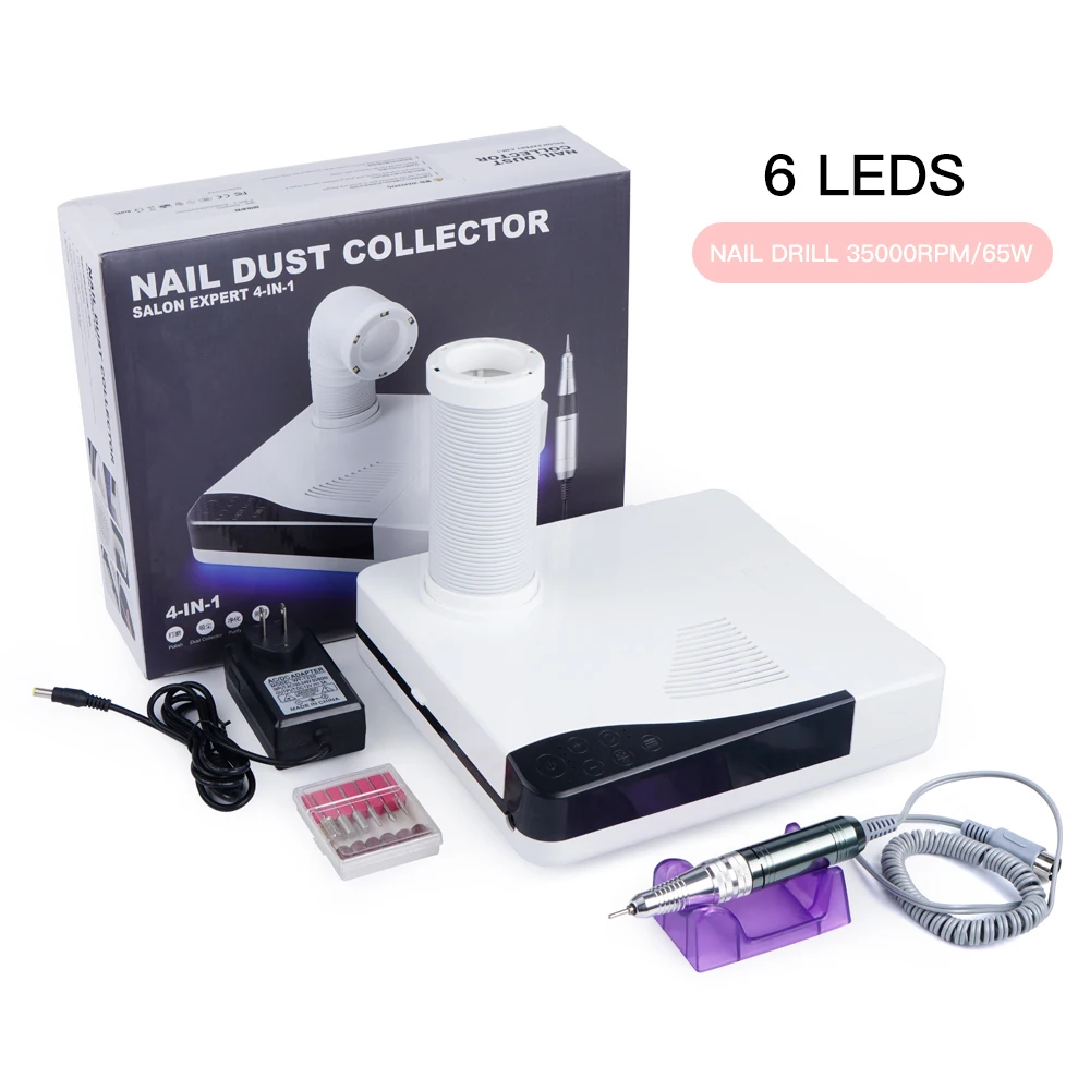 Profissional do Salão de Beleza Fuctions do Unha para Oneset Coletor de Poeira do Unha Conduziu a Broca do Unha da Lâmpada Claro com 6 Bancada Pces 35000rpm 4-em-1 60 w 11 coletor de poeira do prego claro com