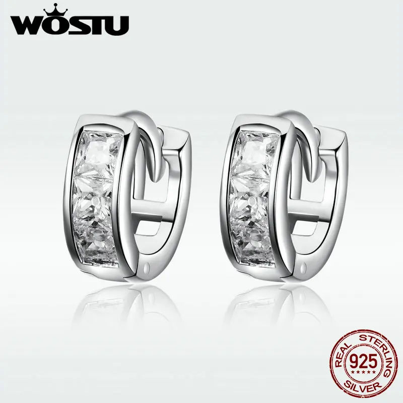 

WOSTU New Fashion 925 Sterling Silver Simple Circle Stud Earrings Dazzling CZ Round Earrings For Women Classic Jewelry DXE515