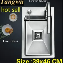 Квартира маленькая кухонная ручная раковина одинарная мойка vogue сделать блюда 304 нержавеющая сталь Горячая 39x46 см