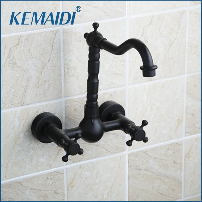 

KEMAIDI Bathtub Torneira Tall Hot/Cold Wall Mounted Oil Rubbed Black Bronze 97113 Bathroom Basin Vessel Sink Faucet,Mixer Tap
