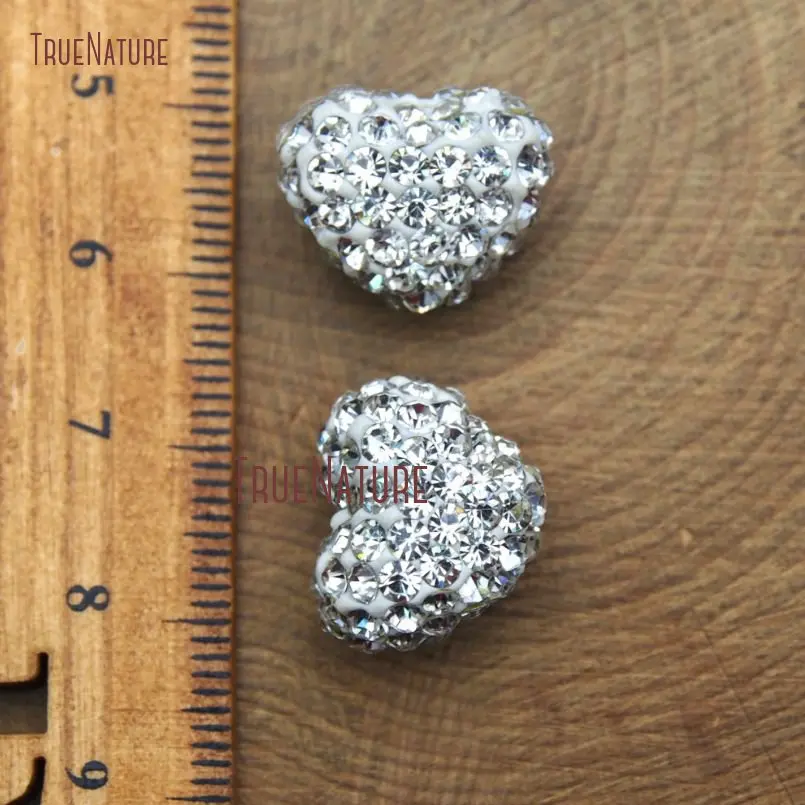 20171218-BE9071- Clay Beads Pave White Rhinestone Heart Shape Beads