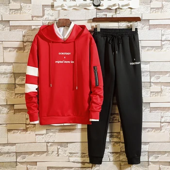 

New Autumn Men Sportswear Sets Hooded pullovers+Pants Men Fashion Outwear Sweatshirts+Sweatpants Casual Sets Size 3XL