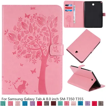 

T350 Case For Samsung Galaxy Tab A 8.0' SM-T350 T355 SM-T355 Cover Funda Tablet Cat Tree Pattern PU Leather Flip Stand Shell+pen