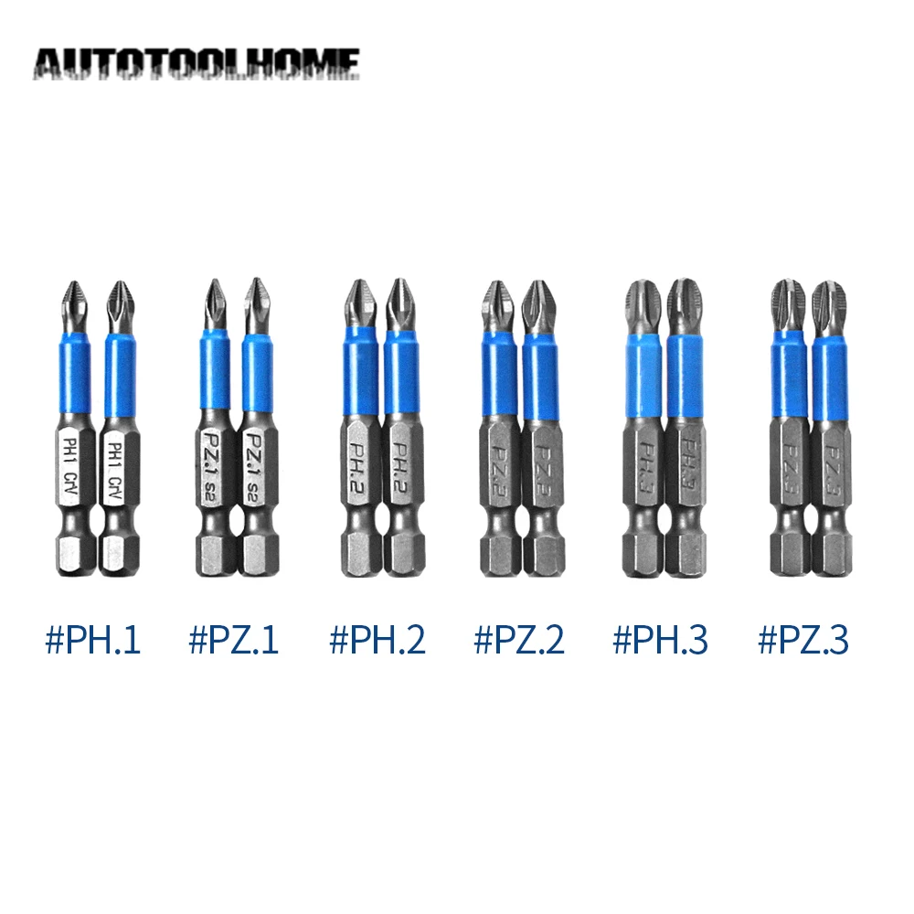 

12Pcs Non-slip Screwdriver Bit Set 50mm PH1 PH2 PH3 PZ1 PZ2 PZ3 with Magnetic Screw Driver Bits Kit fit Electric Impact Drill