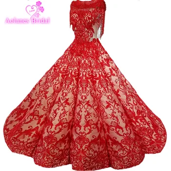 

AOLANES 2018 Red Lace Bridal Gowns Floor-length Lace Up Waves Ball Gown Sleeveless Vintage Wedding Dresses Vestido De Noiva Real