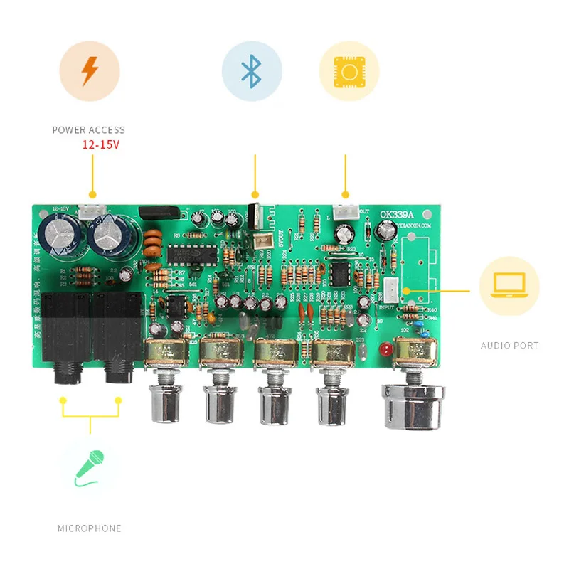 Lusya PT2399 караоке предусилитель доска Цифровой Bluetooth микрофон тональная плата AC12 15V