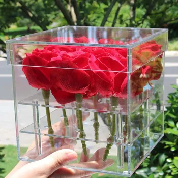 

Clear Acrylic Rose Flower Box Luxury Handmade Gift Box Vase