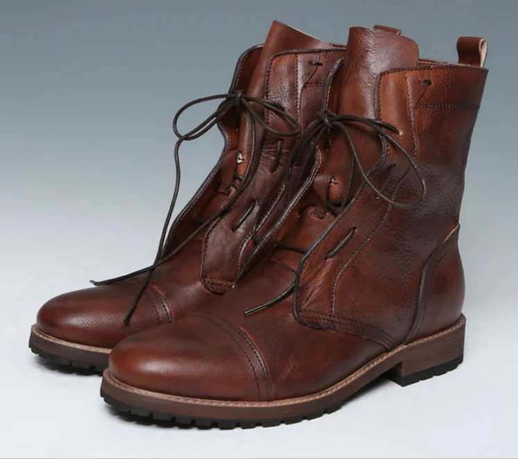 

Fashion brown tan / black Retro mens boots genuine leather witer mens boots outdoor shoes casual ankle boots