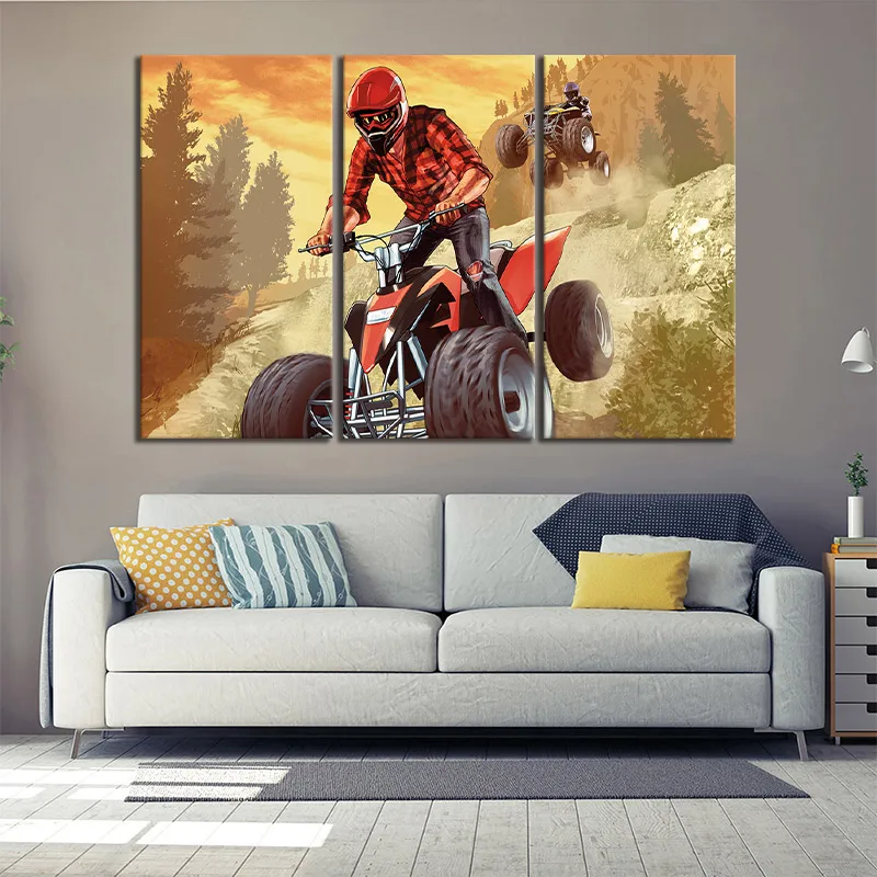 3 Pieces Video Game Poster Grand Theft Auto V Figure Motocross Wall Art Painting Home Decor Sticker Mural for | Дом и сад