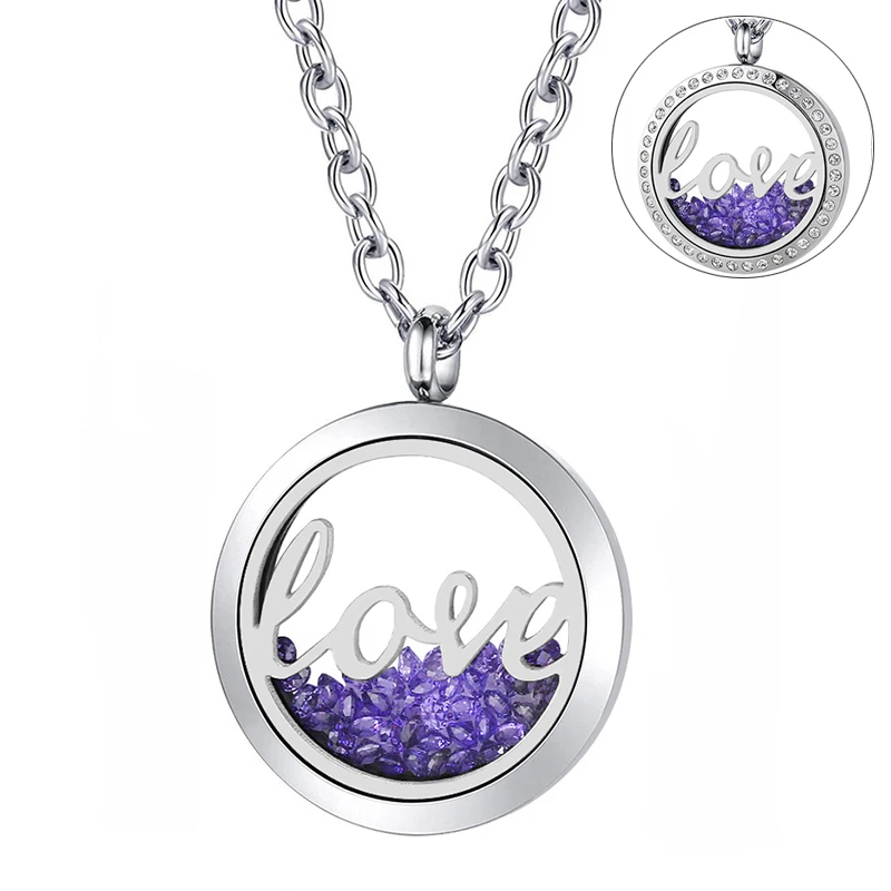 

New arrival 30mm silver czech crystals 316L stainless steel cannot open living memory locket pendant with necklace as gift