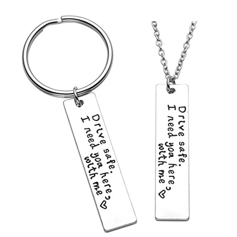 

Hot sale Safe driving necklace keychain Fashion Stainless Steel Gift Pendant Key Chain Necklace Gift For Husband Boys