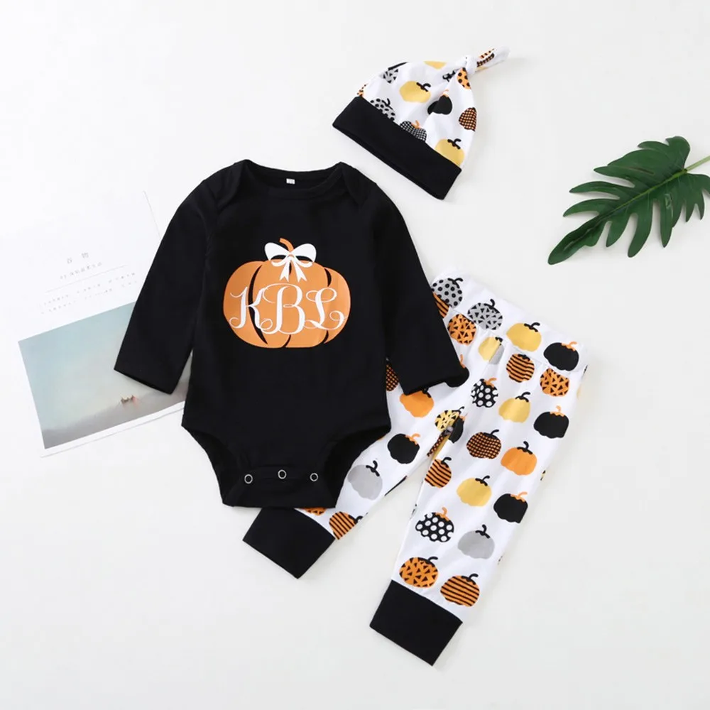 

2018 new arrival Infant Baby Girls Boys Pumpkin Print Romper Jumpsuit Halloween Pants Outfits Set children's clothing