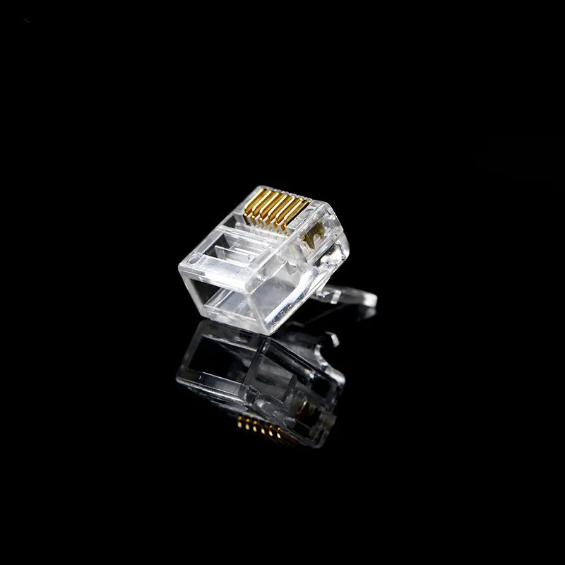 100PCS/LOT RJ12 Connector 6P6C Modular Cable Head Plug Gold-plated Crimp Network RJ 12 For Solid Phone Cables Connectors