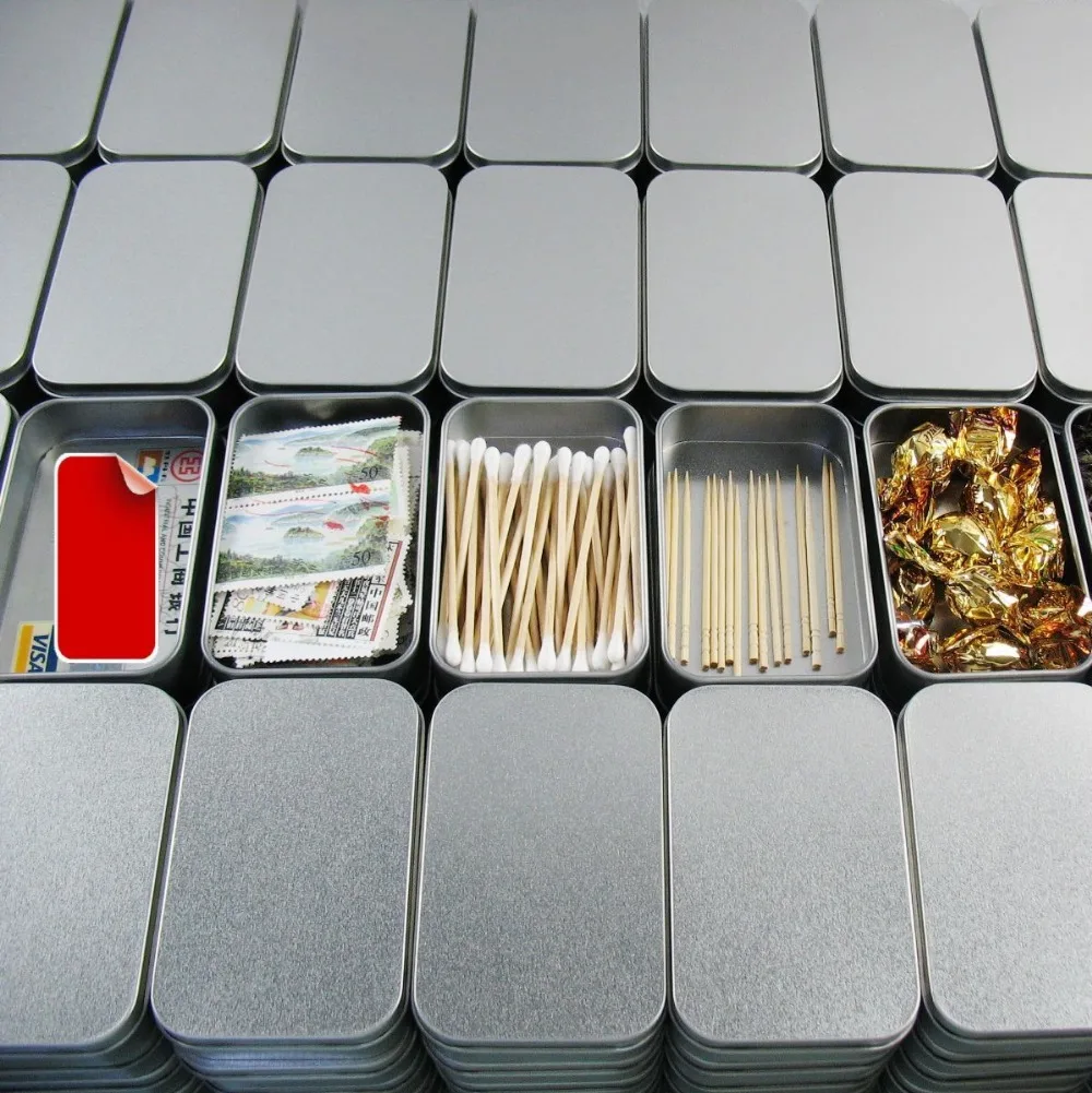 100 шт. Олова контейнер для хранения металла прямоугольник для бисера визитная карточка конфеты трав чехол 9,4 см x 5,9 см x 2,1 см Щепка