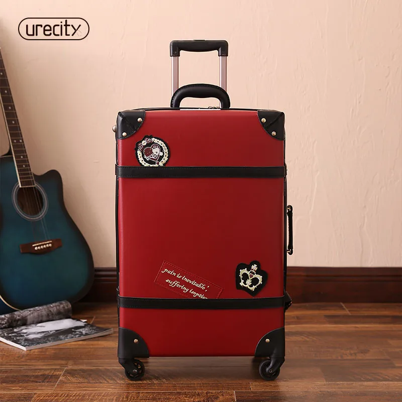 Ретро багаж Англия Спиннер Чемодан большой чемодан красный pu pp материал Высокое качество