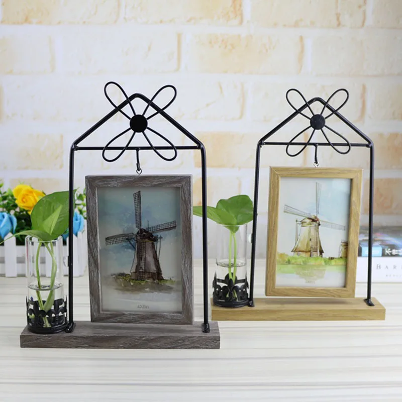 

Pastoral Style Hydroponics Vase Figurines Crafts Flower Pot Holder Miniatures Wooden Photo Frame Picture Frames Home Decoration