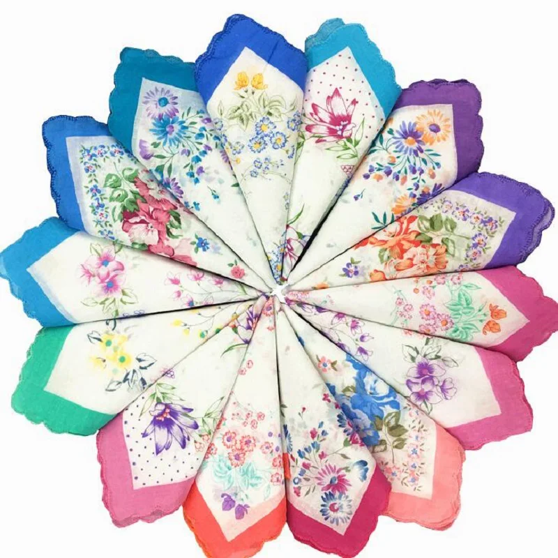 

Vintage Cotton Women Hankies Lace Flower colorful Hanky Floral Ladies Handkerchief Fabrics