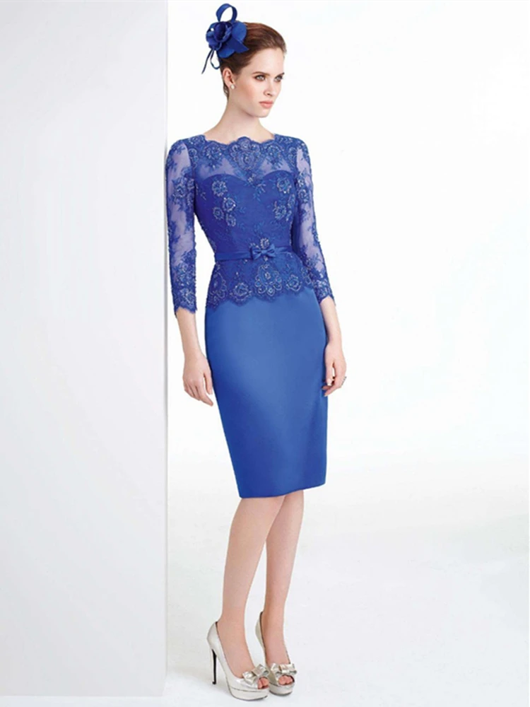 Elegent Royal Blue Mother Of The Bride Dresses 3/4 Sleeves Sheath