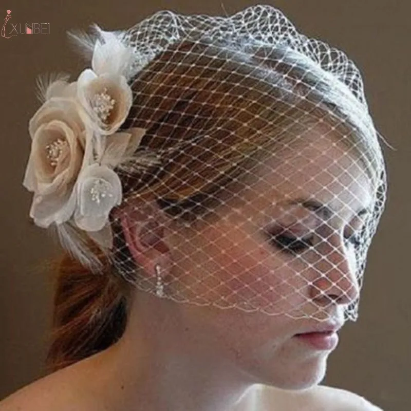 

New Short Flower Wedding Veil With Comb Bridal Birdcage Veil Blusher Veil Wedding Accessories Voile Marriage Cheap 2019