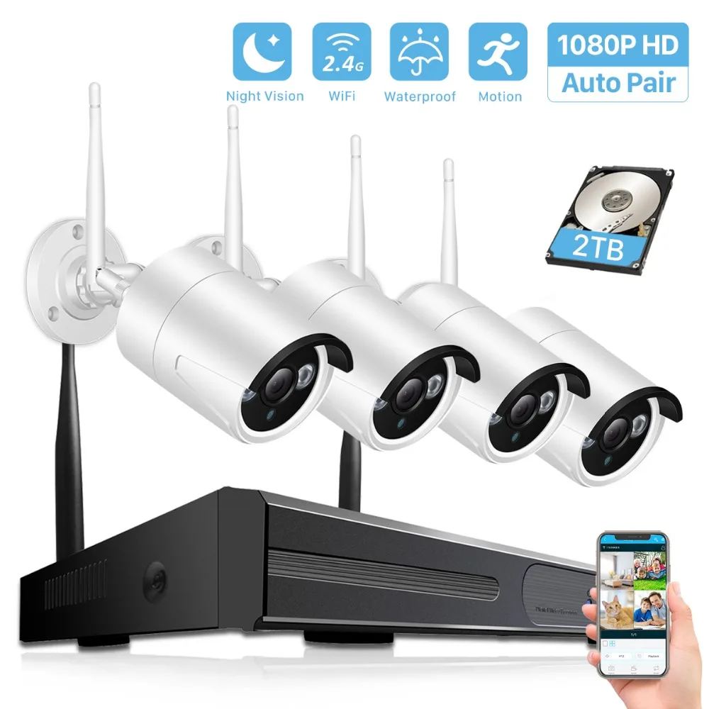 BESDER Беспроводная CCTV система 1080P 2MP 4CH WiFi NVR комплект IP наружная камера безопасности