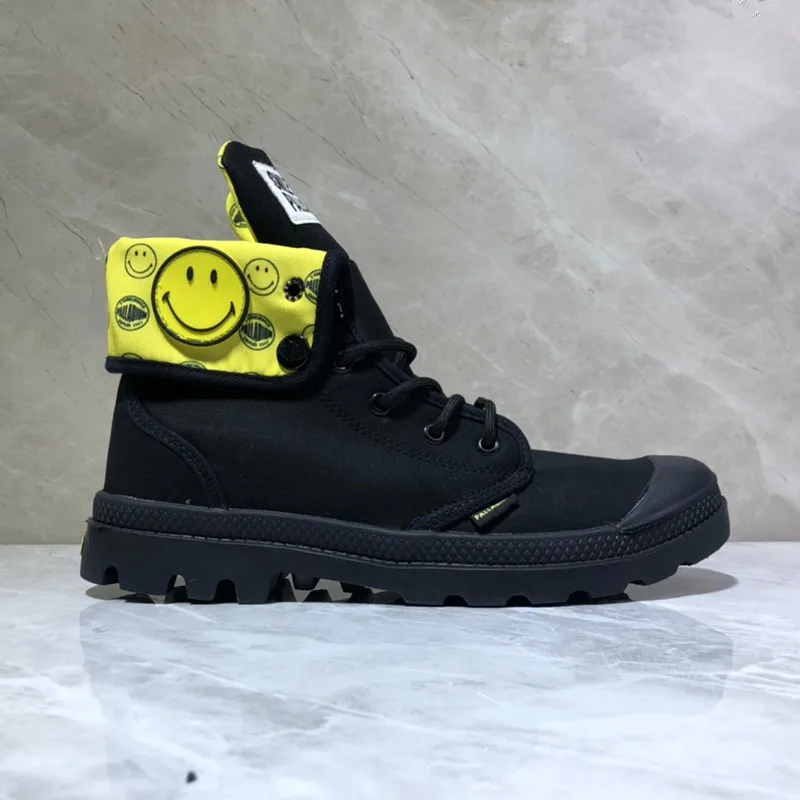 

PALLADIUM PAMPA HI ORIGINALE TC Sneakers Black Smiling face Classic Canvas Shoe Ankle Boots Fashion Casual Shoes 40-45