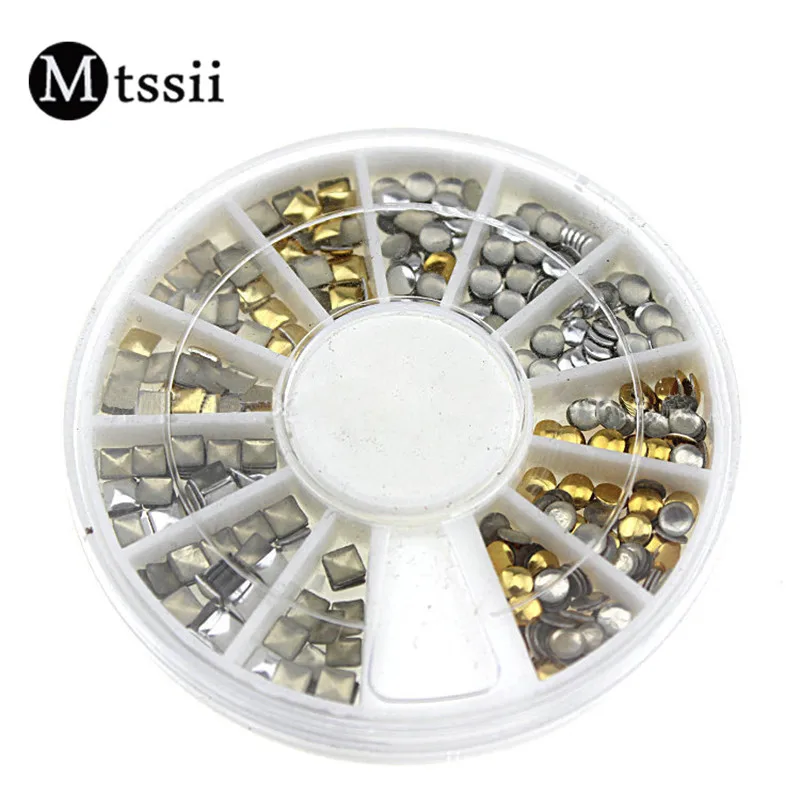 

Mtssii Gold Silver Nail Studs 3D Nail Art Decoration Round Square Rivets in Wheel DIY Manicure Accessories