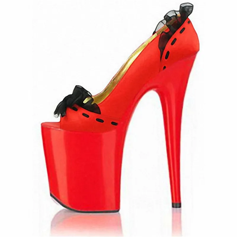 8 дюймов с открытым носком каблуке свадебные туфли Туфли на высоком каблуке 20 см пикантные Женская мода каблуки платформы Насосы красный
