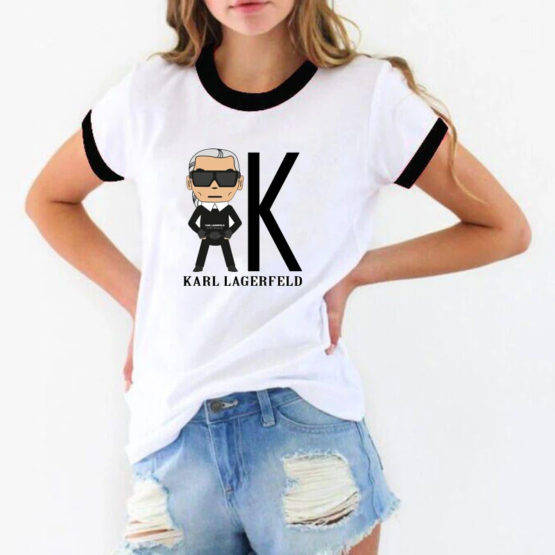 

Vogue t shirt women Unisex cotton Retro Short Sleeve Karl tshirt Lagerfeld print ulzzang clothing punk style kpop t-shirt femme