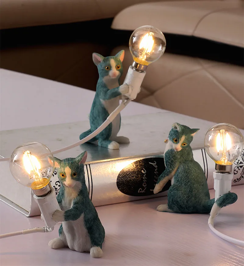 Современный скандинавский котенок Настольная лампа кота лампа из смолы, подарок на день рождения, светодиодные лампы