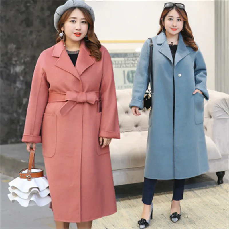 

Winter Woolen Coat Female Wool Jacket Coats Women Loose warm With Belt Long Sleeves Ladies office work wear elegant Overcoat 750