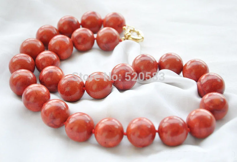 

HUGE 20mm round red natural grass coral bead NECKLACE 18inch