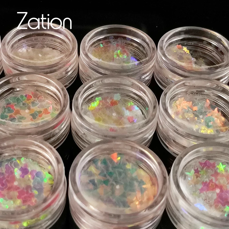 

Zation 1 Box Holographic Chameleon Nail Dust Pigment UV Nails Art Rhinestones Nail Decoration Round Colorful Nail Art Decoration